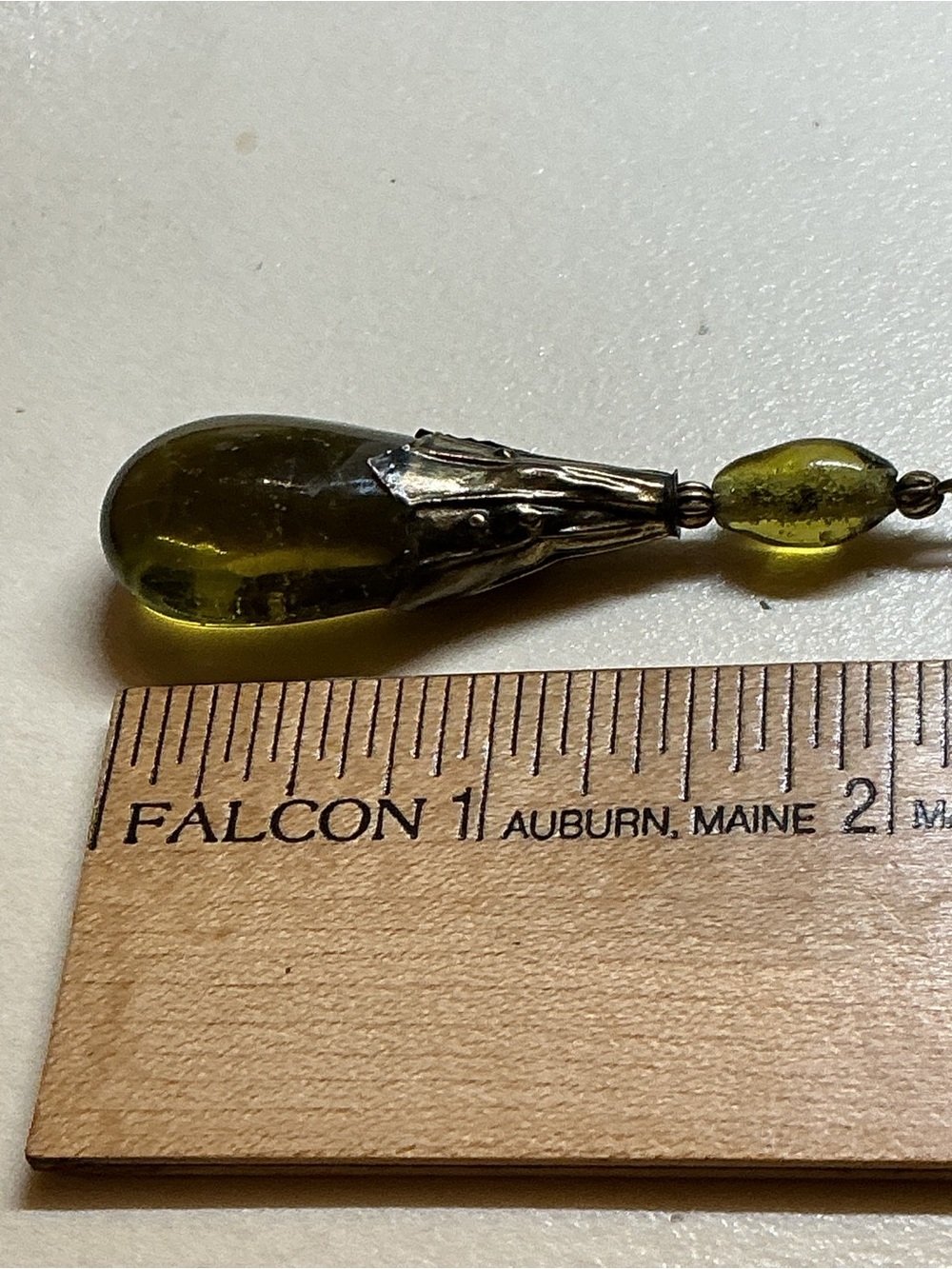 Antique Art Nouveau Lavaliere Pendant Necklace Olive Green Czech Art Glass - Picture 9 of 11